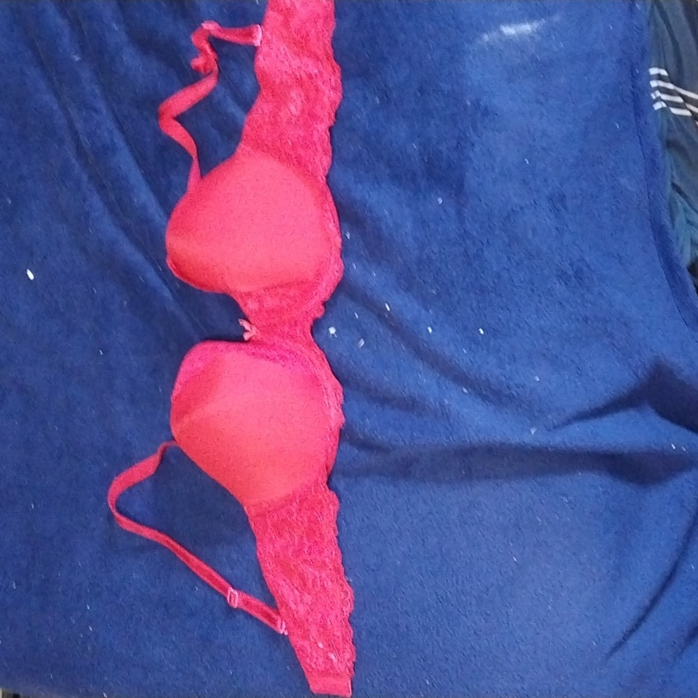 Embroidered red bra it's used but in good condition victorias secret